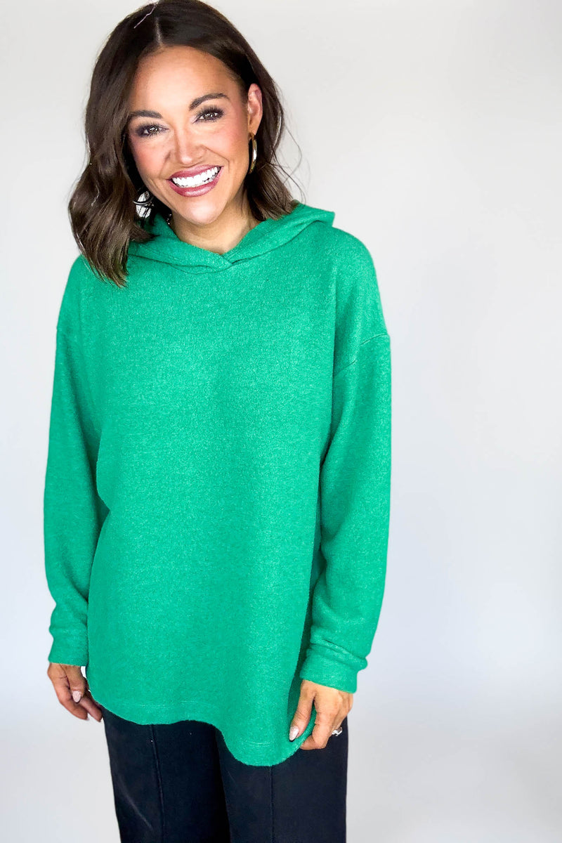 Hooded Kelly Green Brushed Melange Hacci Sweater