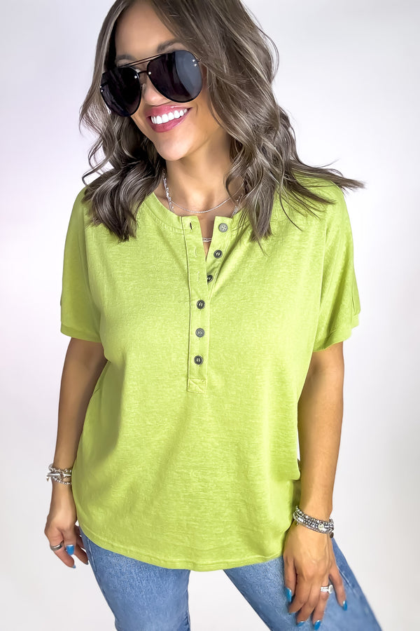 Sweet Sunshine Light Green Henley Top