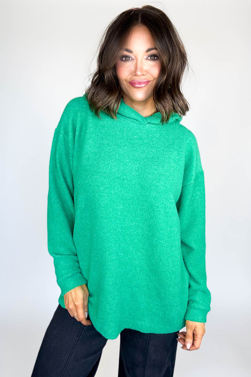 Hooded Kelly Green Brushed Melange Hacci Sweater