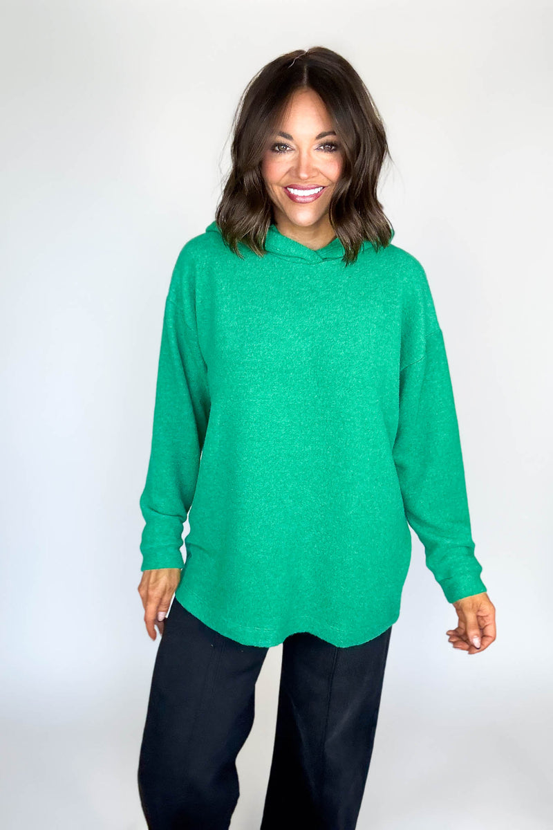 Hooded Kelly Green Brushed Melange Hacci Sweater