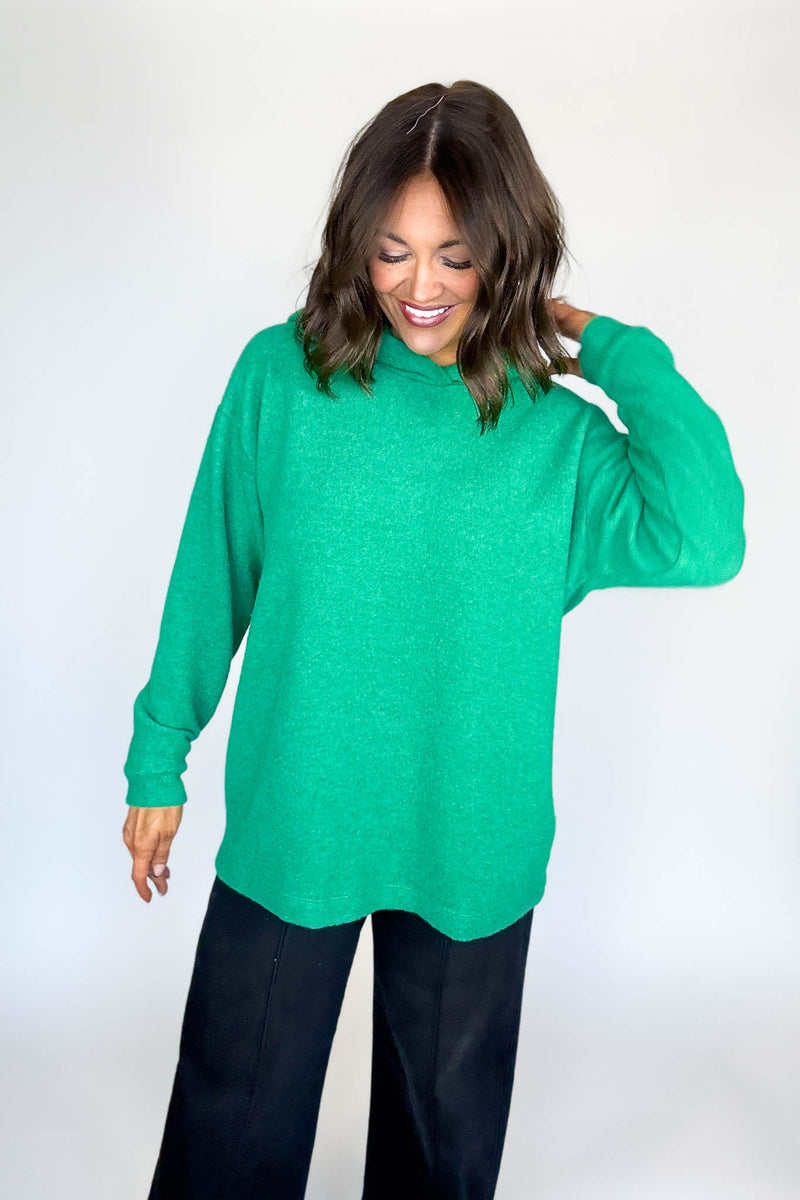 Hooded Kelly Green Brushed Melange Hacci Sweater