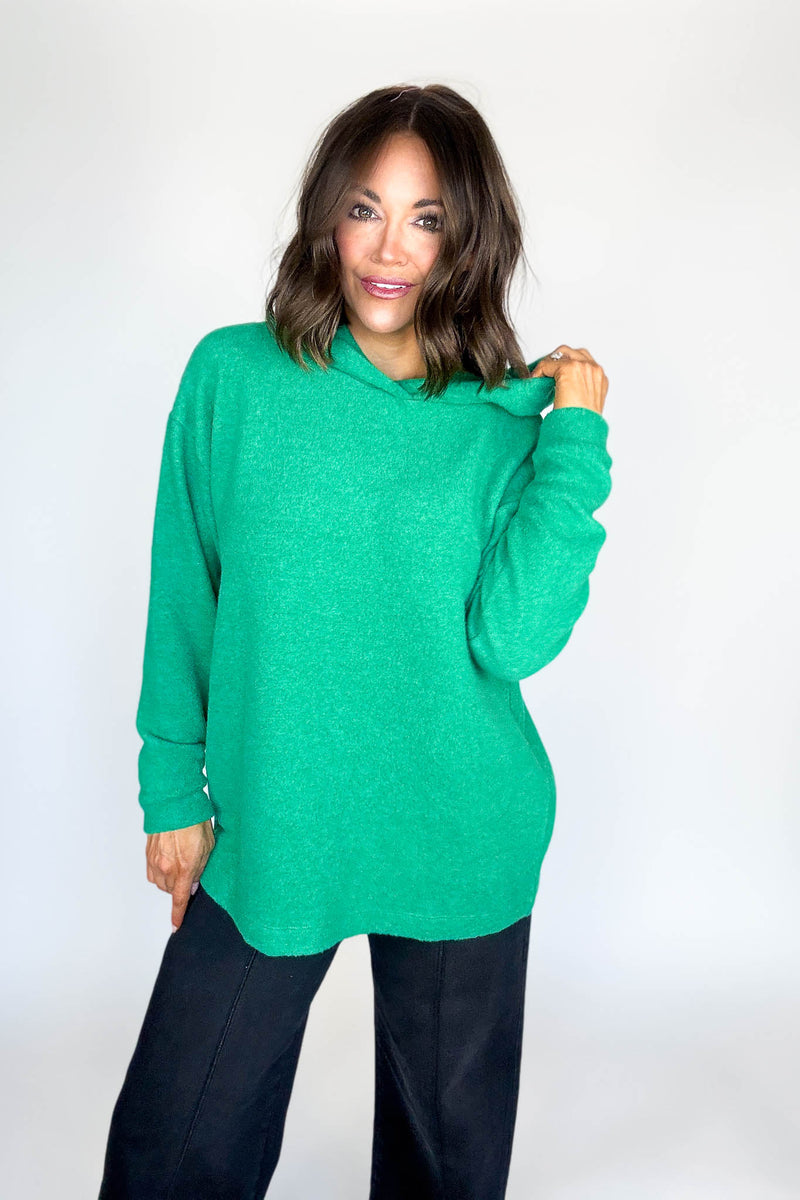 Hooded Kelly Green Brushed Melange Hacci Sweater