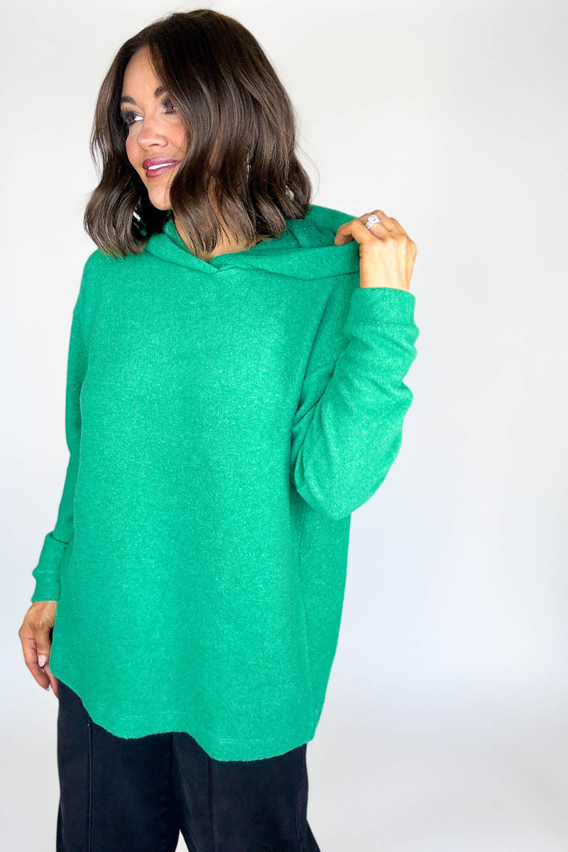 Hooded Kelly Green Brushed Melange Hacci Sweater