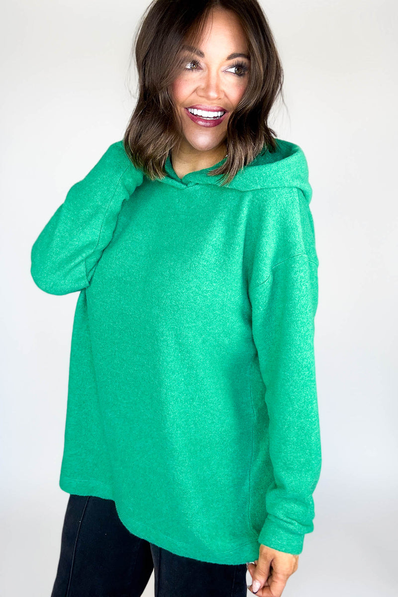 Hooded Kelly Green Brushed Melange Hacci Sweater