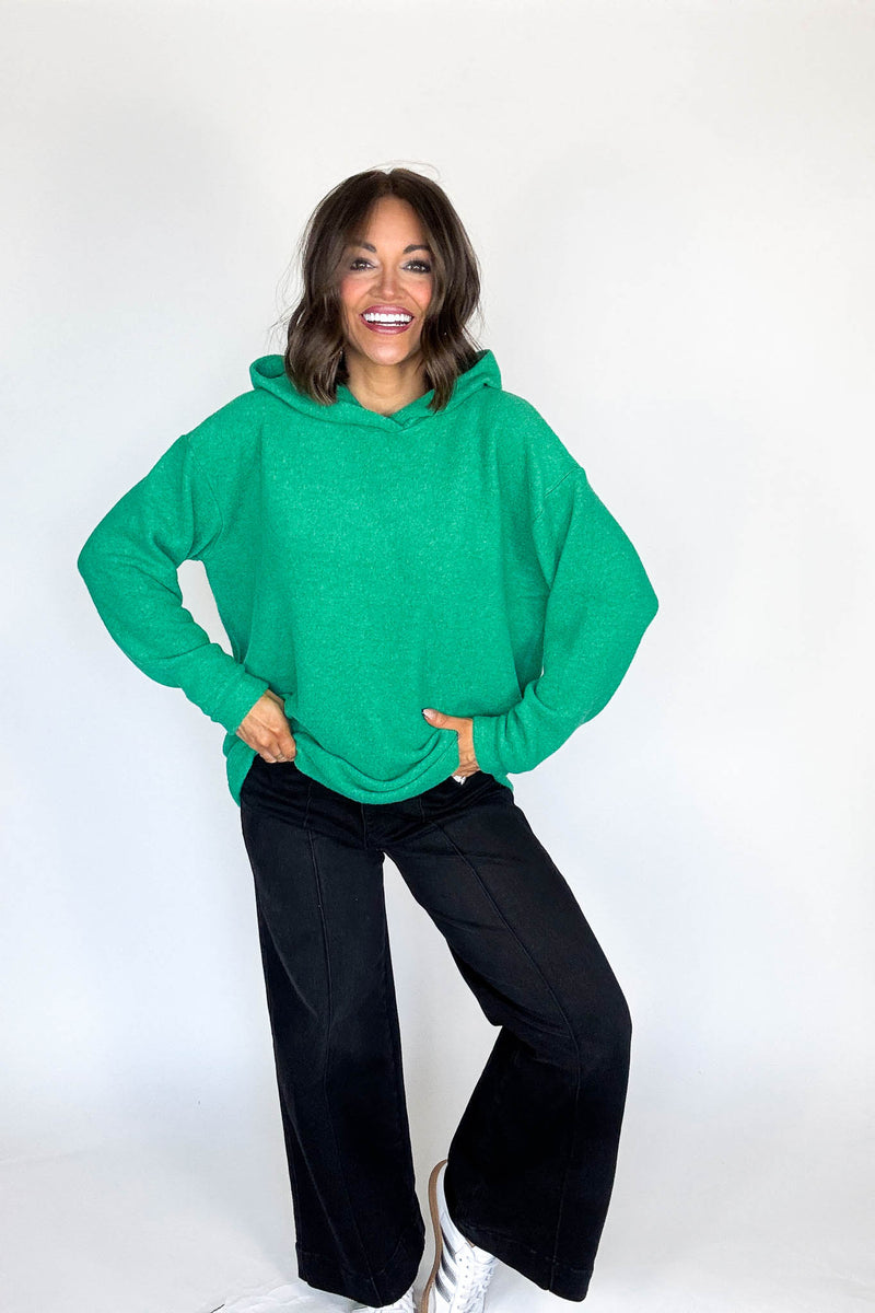 Hooded Kelly Green Brushed Melange Hacci Sweater