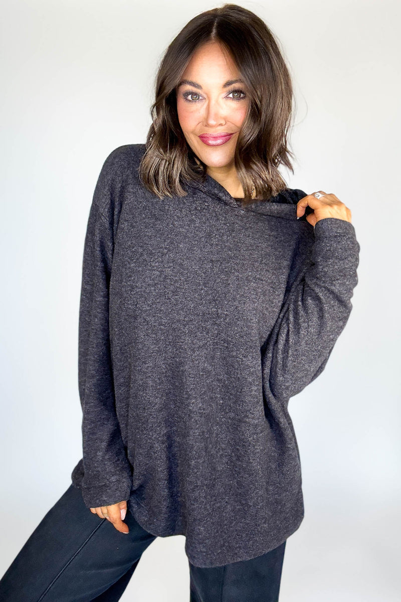 Hooded Black Brushed Melange Hacci Sweater