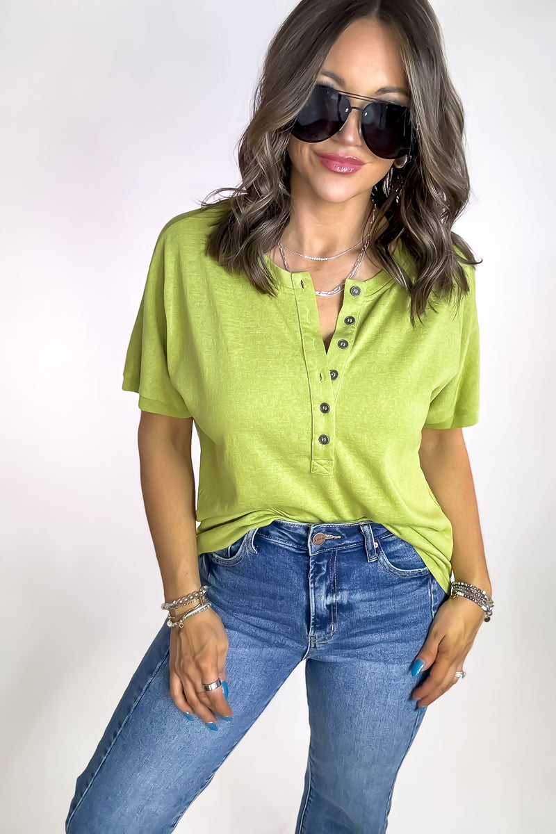Sweet Sunshine Light Green Henley Top