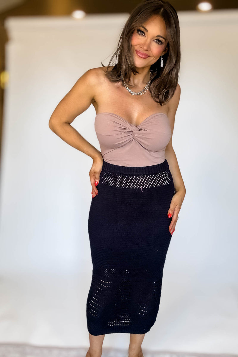 Strapless Twisted Taupe Detail Biker Suit