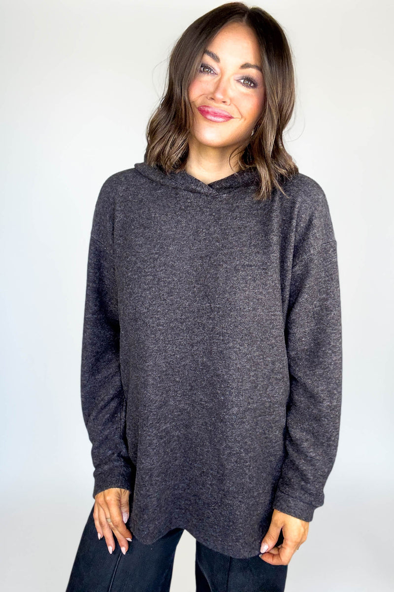 Hooded Black Brushed Melange Hacci Sweater