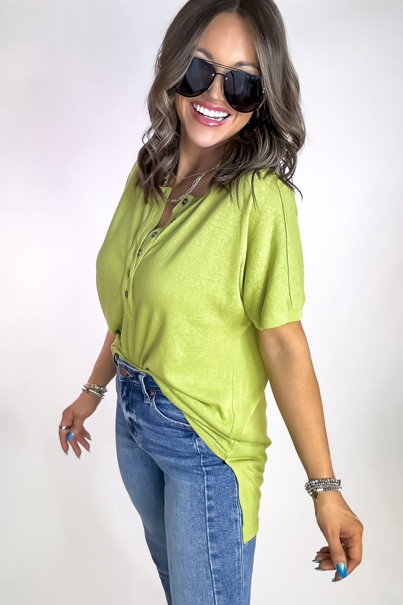 Sweet Sunshine Light Green Henley Top