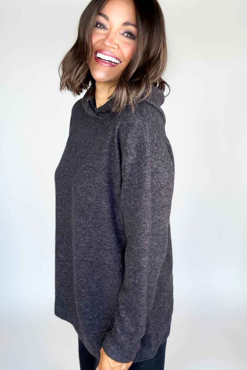 Hooded Black Brushed Melange Hacci Sweater