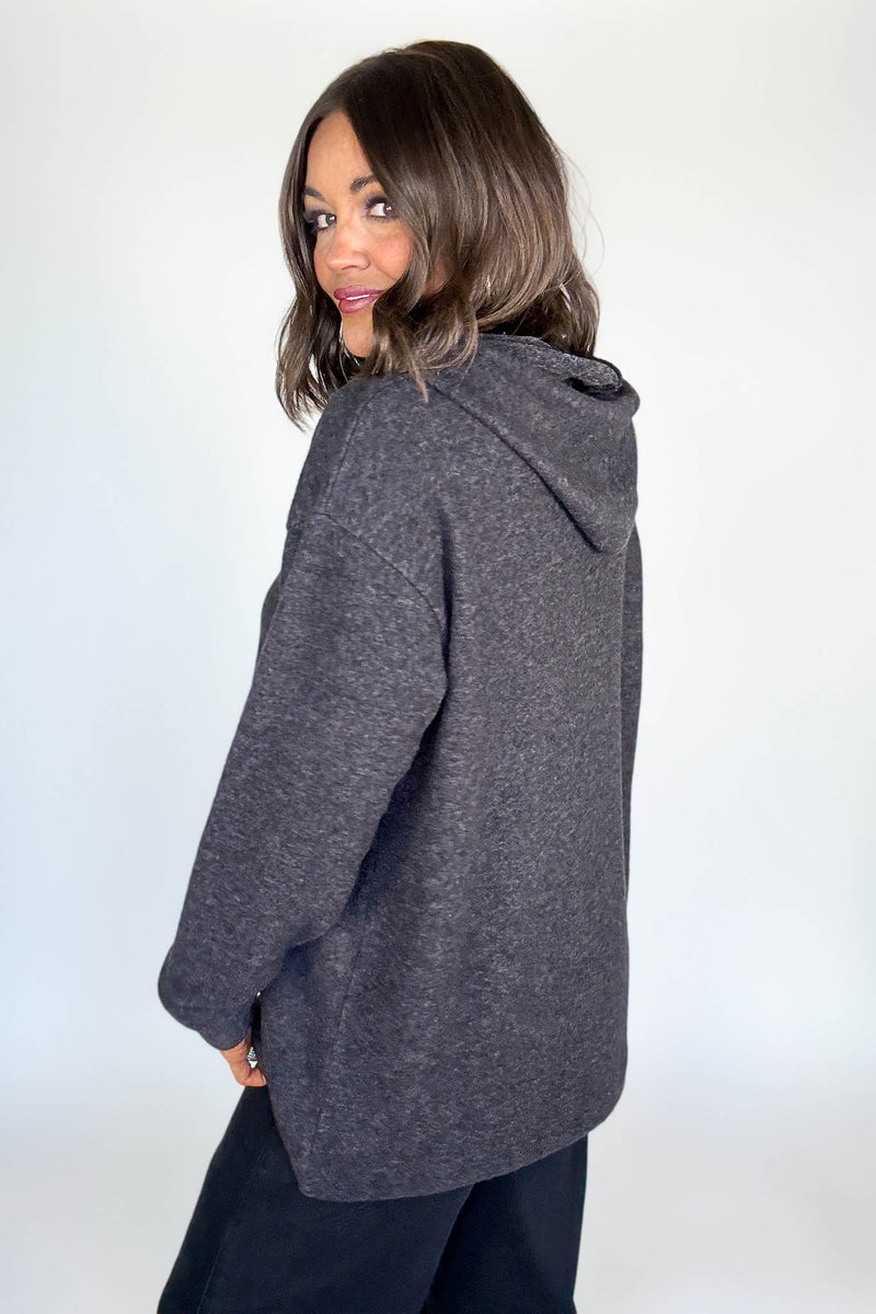 Hooded Black Brushed Melange Hacci Sweater