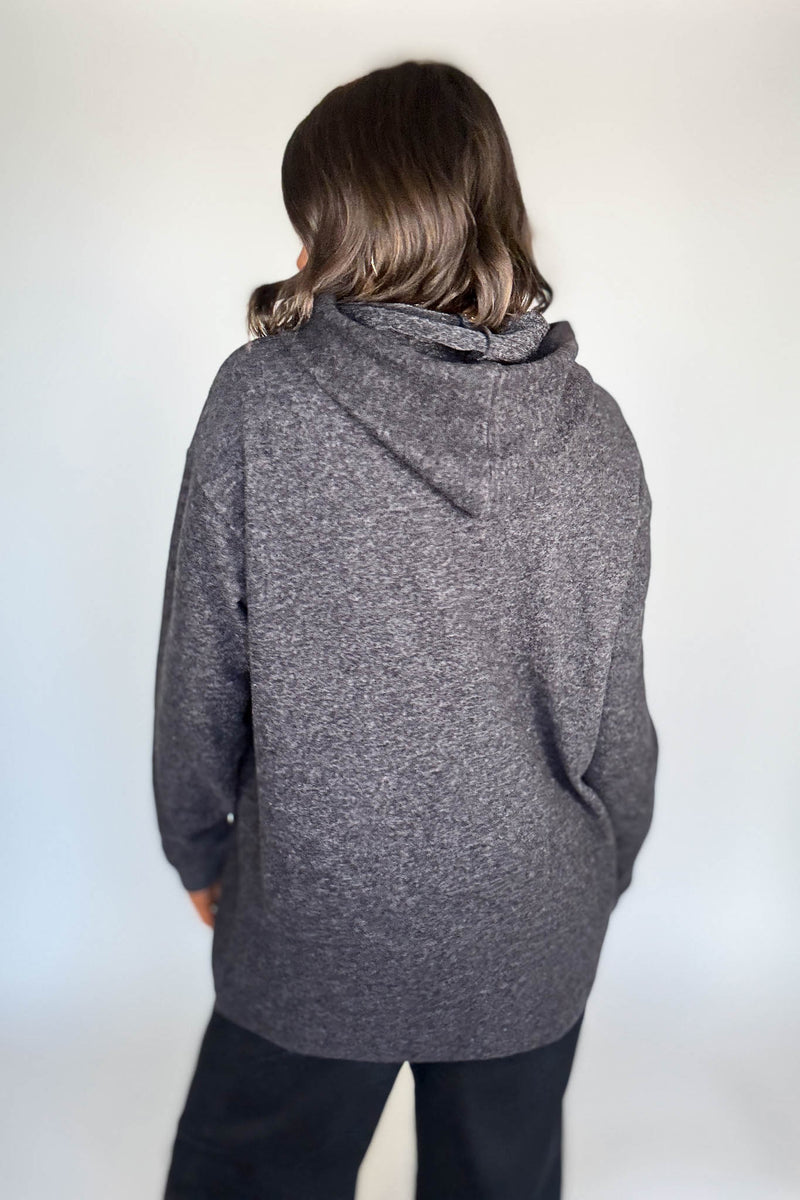 Hooded Black Brushed Melange Hacci Sweater