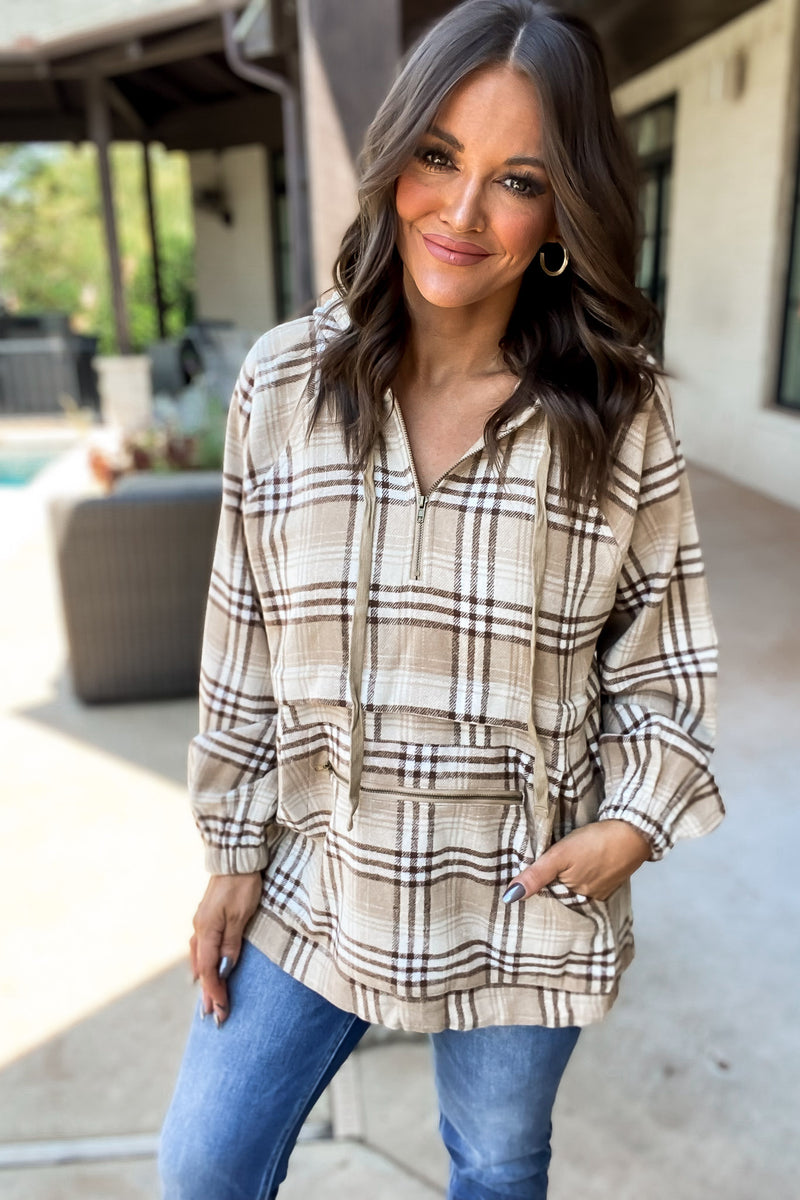 Camel Flannel Check Hoodie