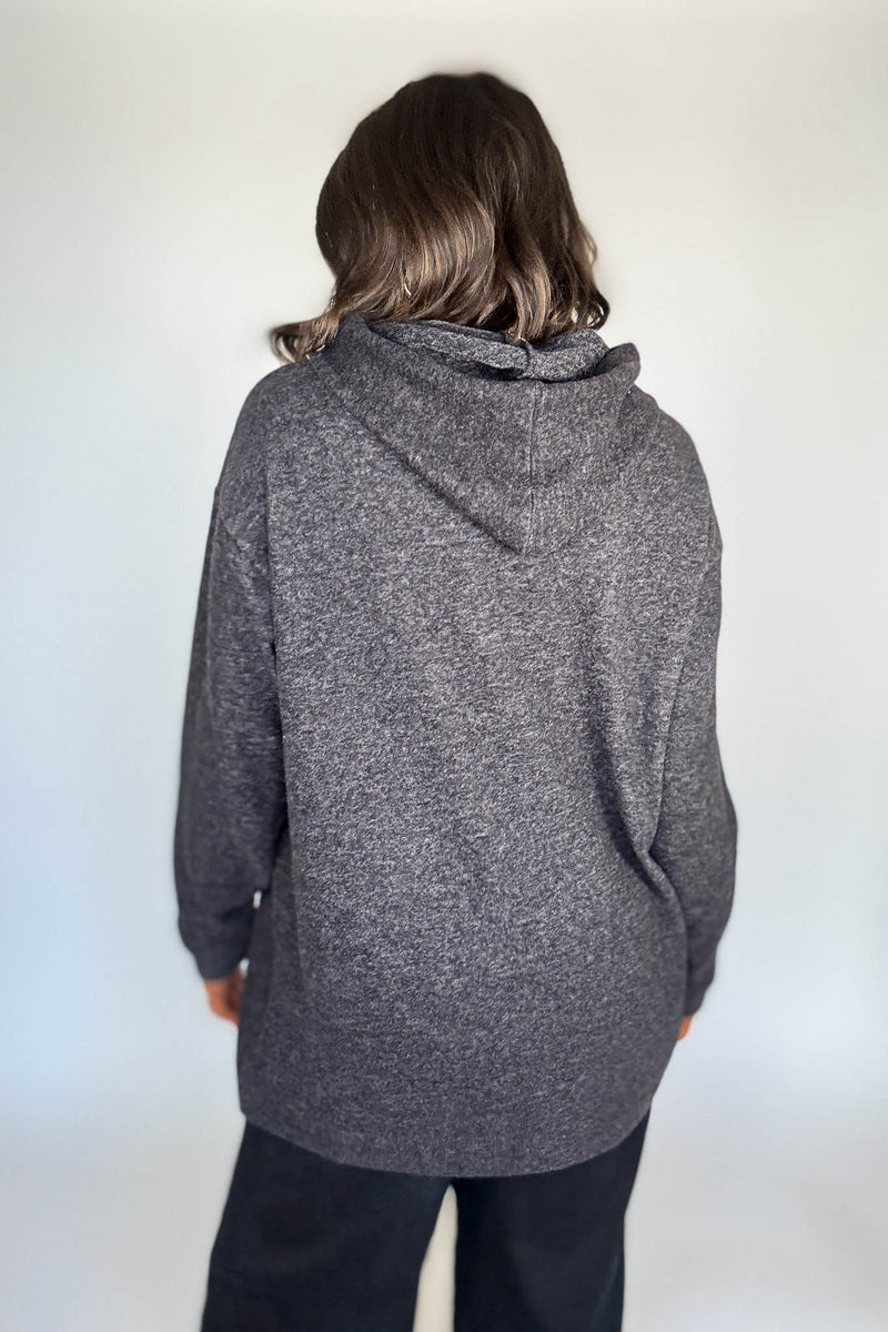 Hooded Black Brushed Melange Hacci Sweater