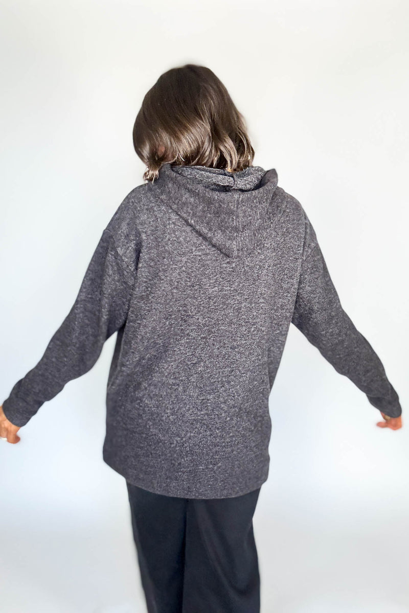 Hooded Black Brushed Melange Hacci Sweater