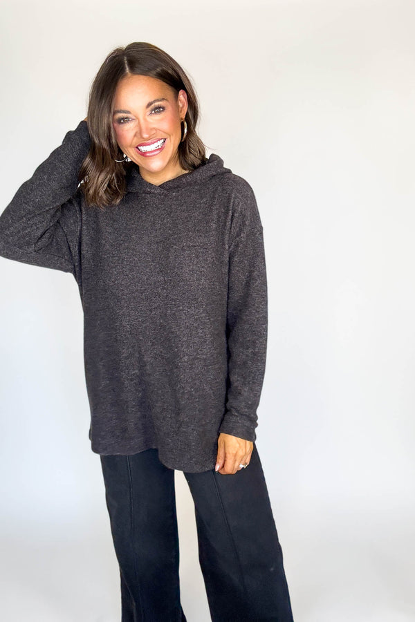 Hooded Black Brushed Melange Hacci Sweater