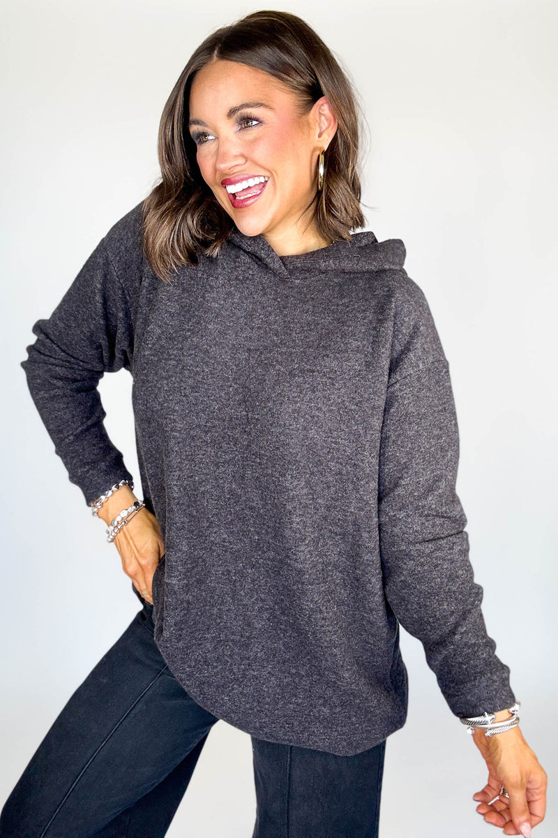 Hooded Black Brushed Melange Hacci Sweater