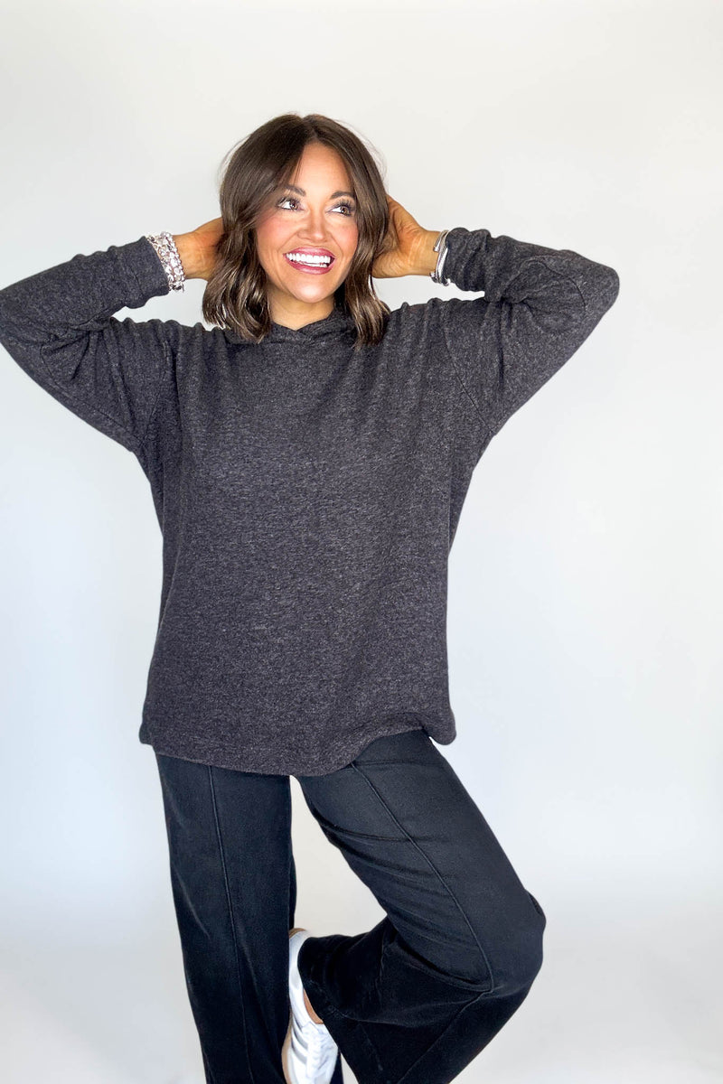 Hooded Black Brushed Melange Hacci Sweater