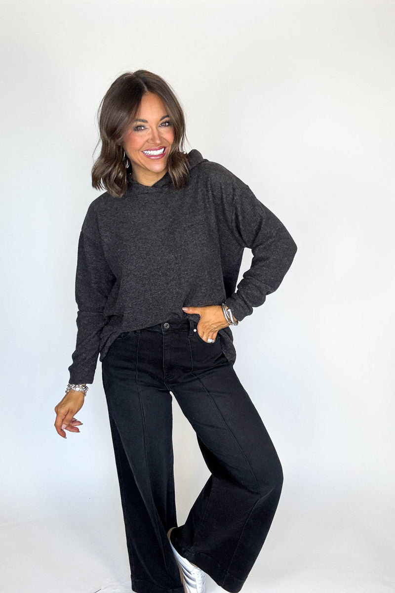 Hooded Black Brushed Melange Hacci Sweater