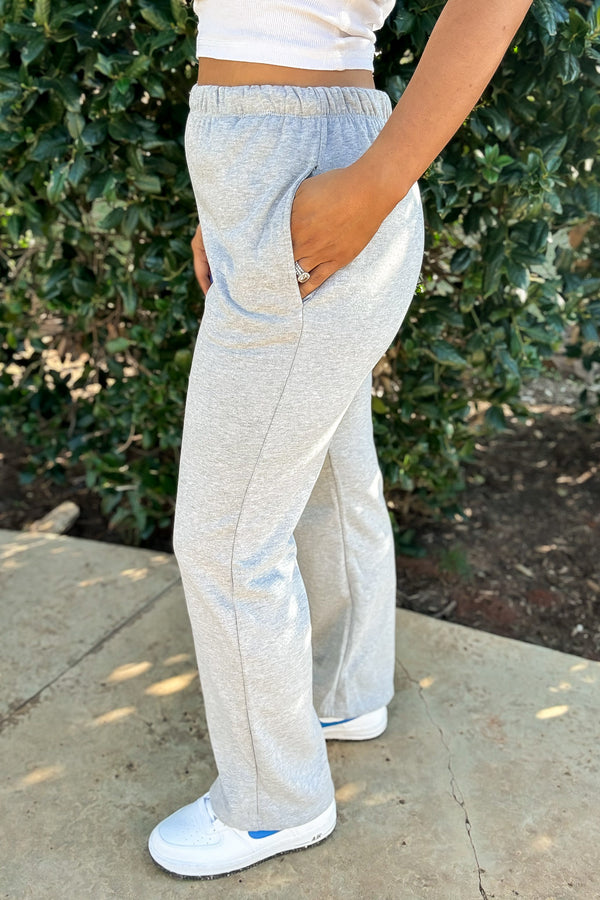 Perfect Pair Heather Grey Straight Side Pockets Fleece Sweat Pants