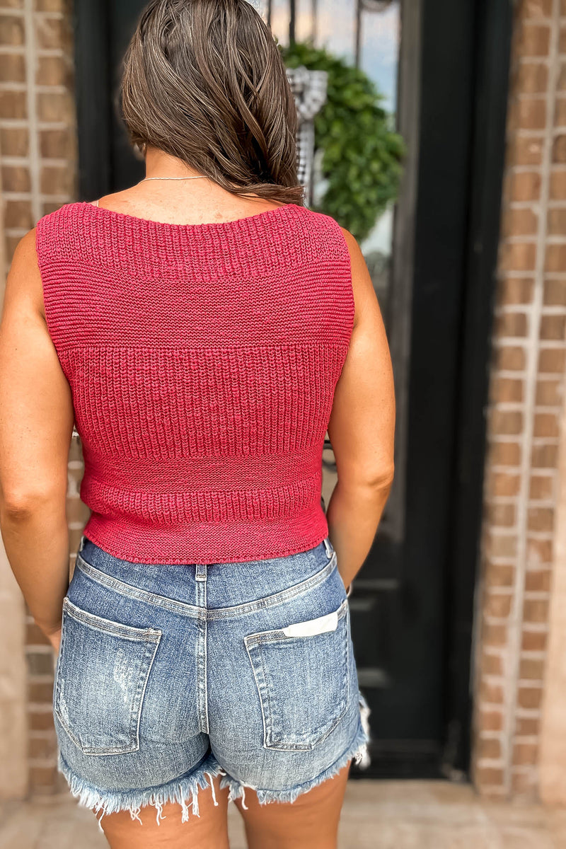 Sleeveless Boat Neck Weaving Contrast Sweater Top