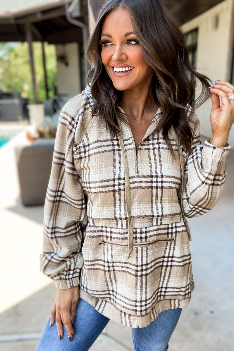 Camel Flannel Check Hoodie