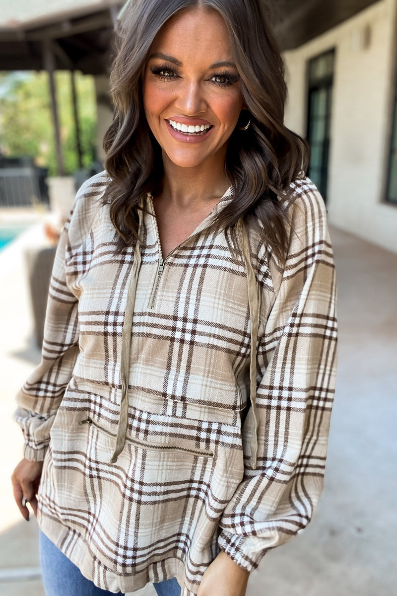 Camel Flannel Check Hoodie