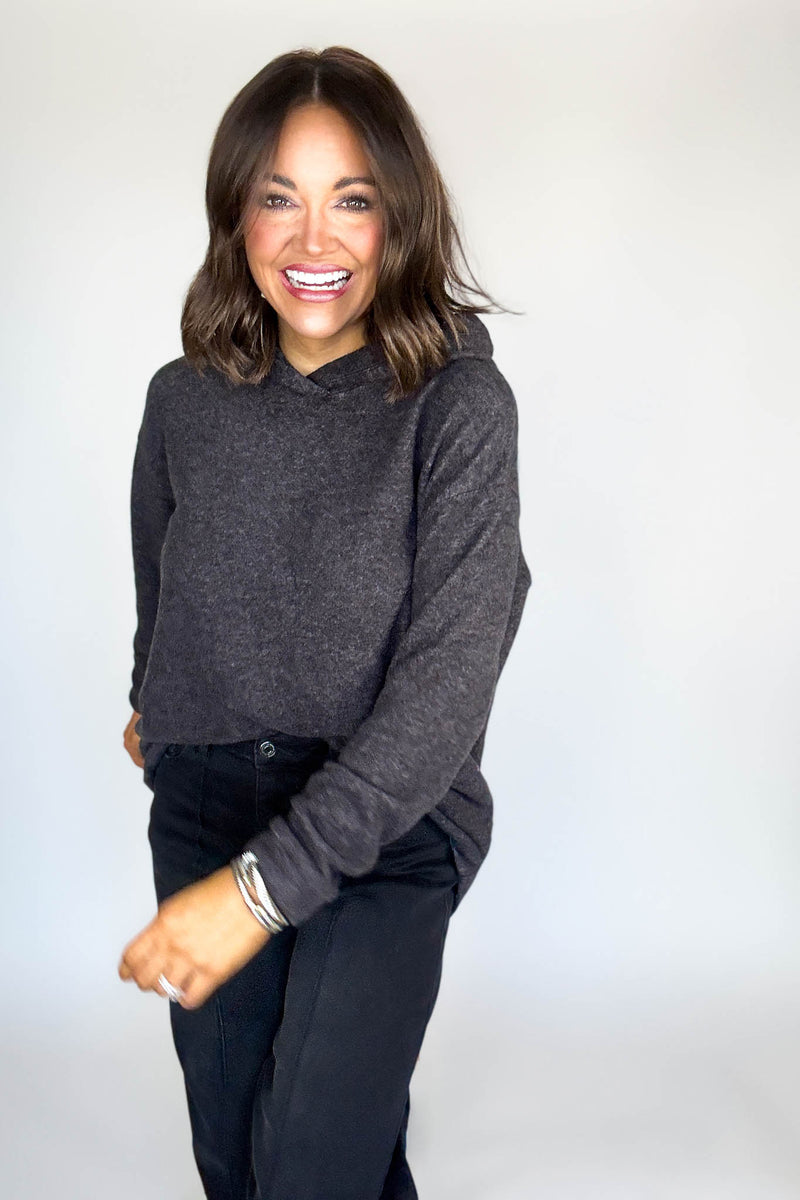 Hooded Black Brushed Melange Hacci Sweater