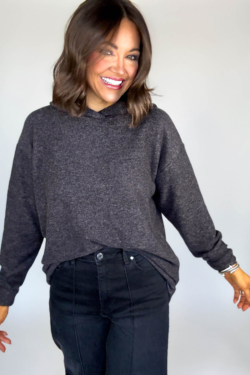 Hooded Black Brushed Melange Hacci Sweater