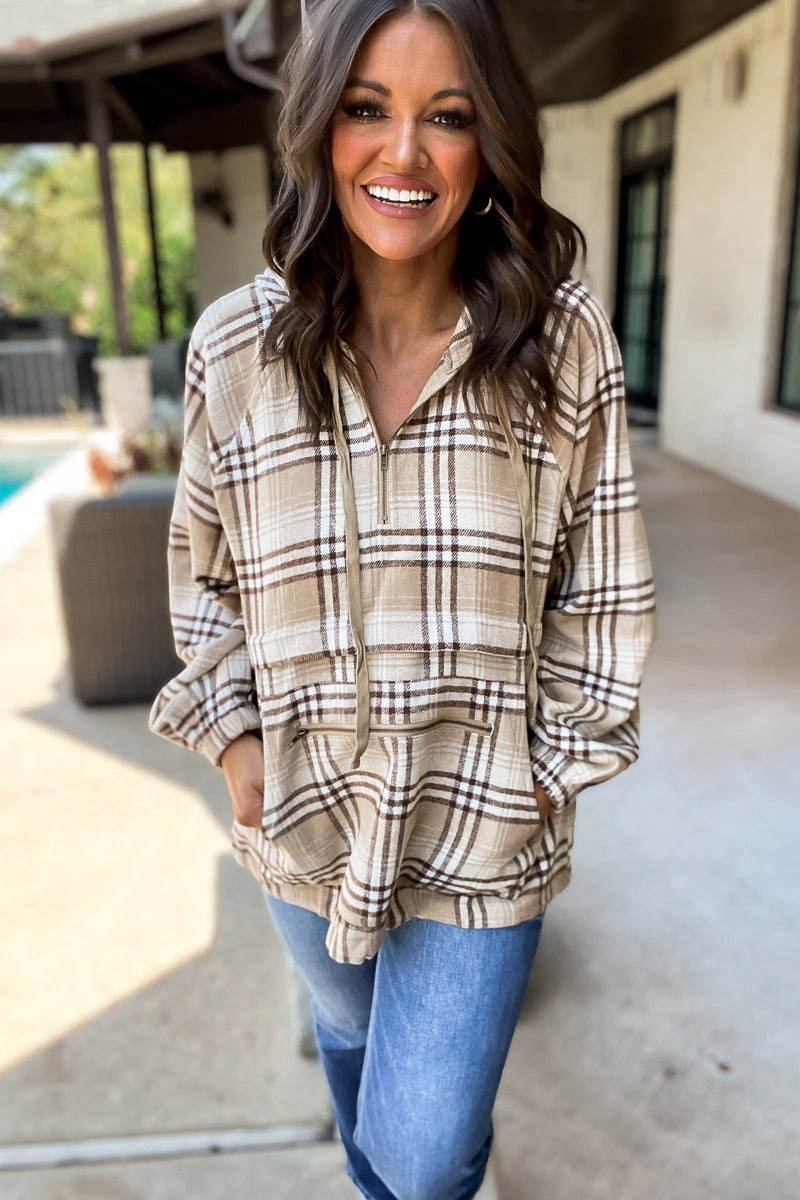 Camel Flannel Check Hoodie