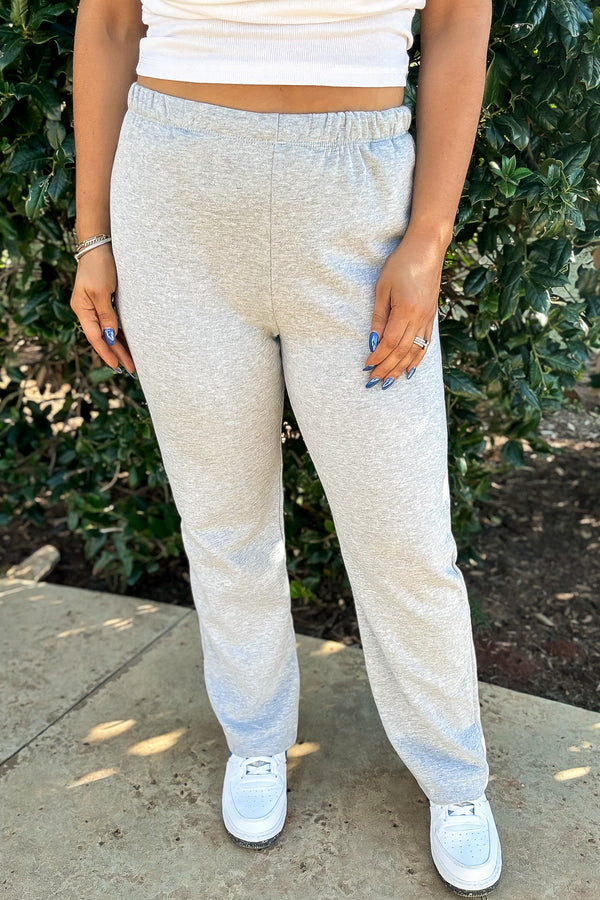 Perfect Pair Heather Grey Straight Side Pockets Fleece Sweat Pants