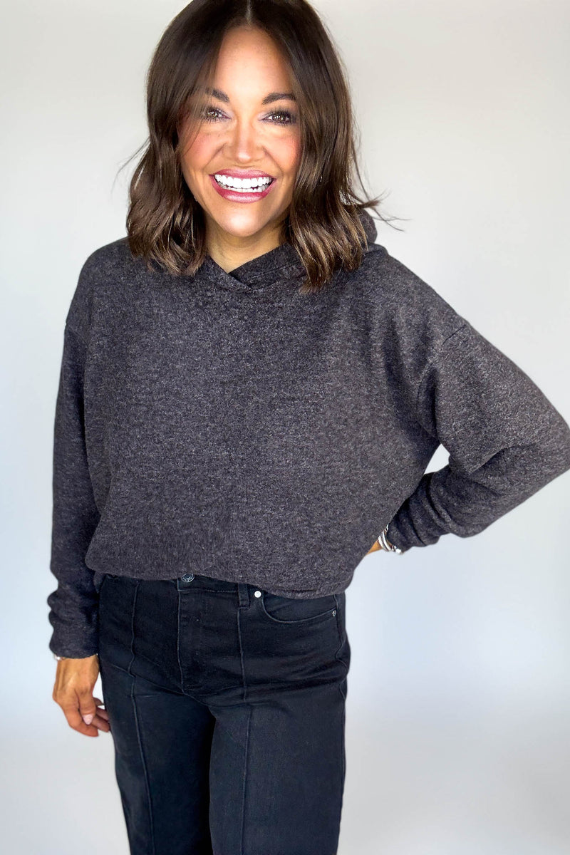 Hooded Black Brushed Melange Hacci Sweater