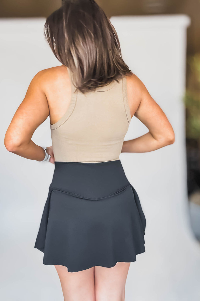Black V Waist Golf Tennis Skirt W/Inner Short & Pocket