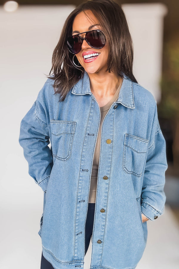 LONG SLEEVE BUTTON CLOSURE POCKETS DENIM JACKET