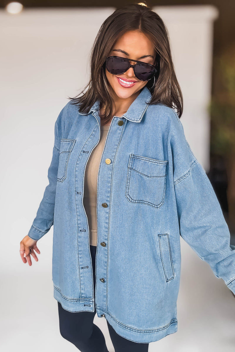 LONG SLEEVE BUTTON CLOSURE POCKETS DENIM JACKET