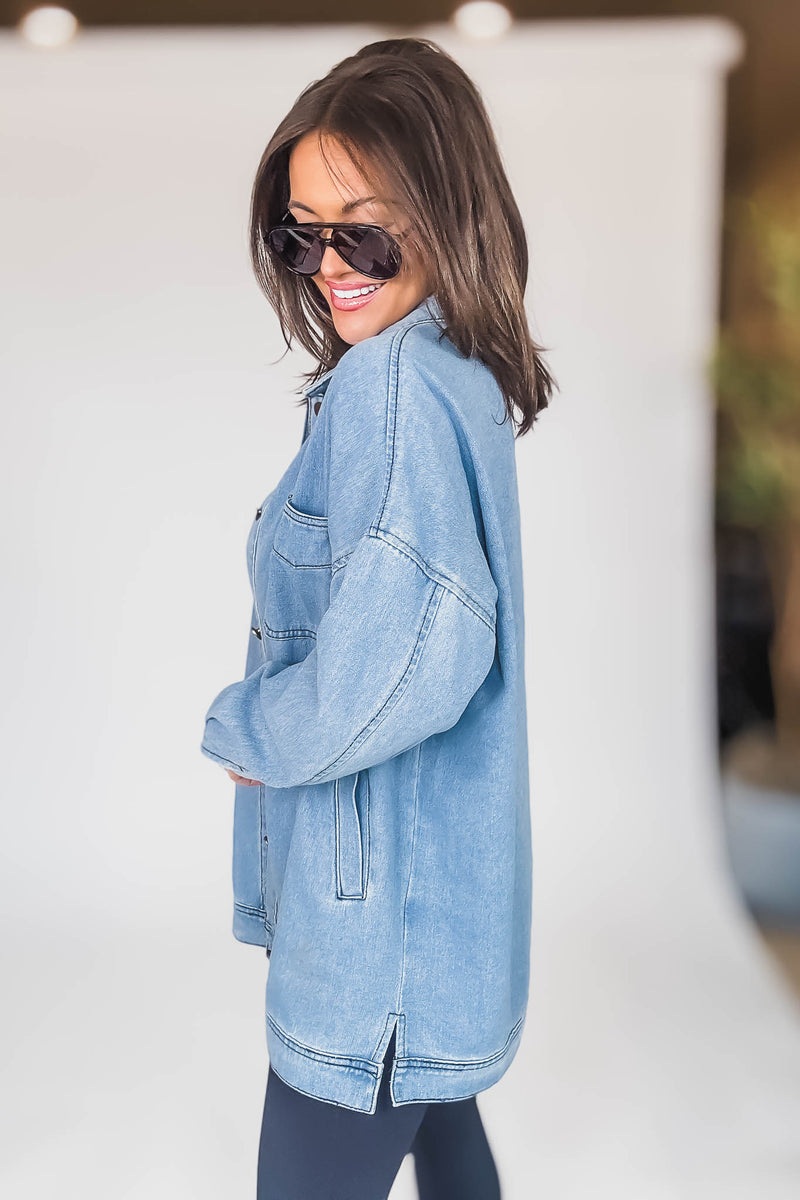 LONG SLEEVE BUTTON CLOSURE POCKETS DENIM JACKET