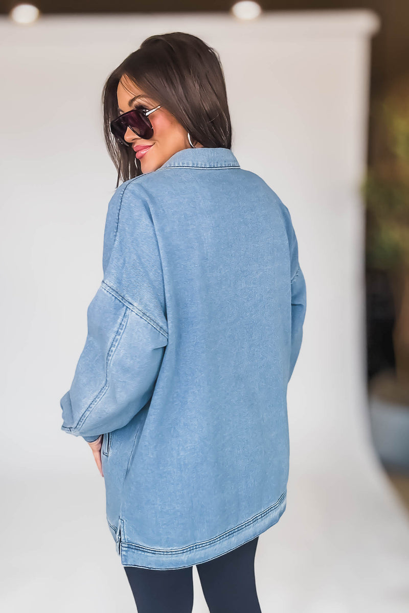 LONG SLEEVE BUTTON CLOSURE POCKETS DENIM JACKET