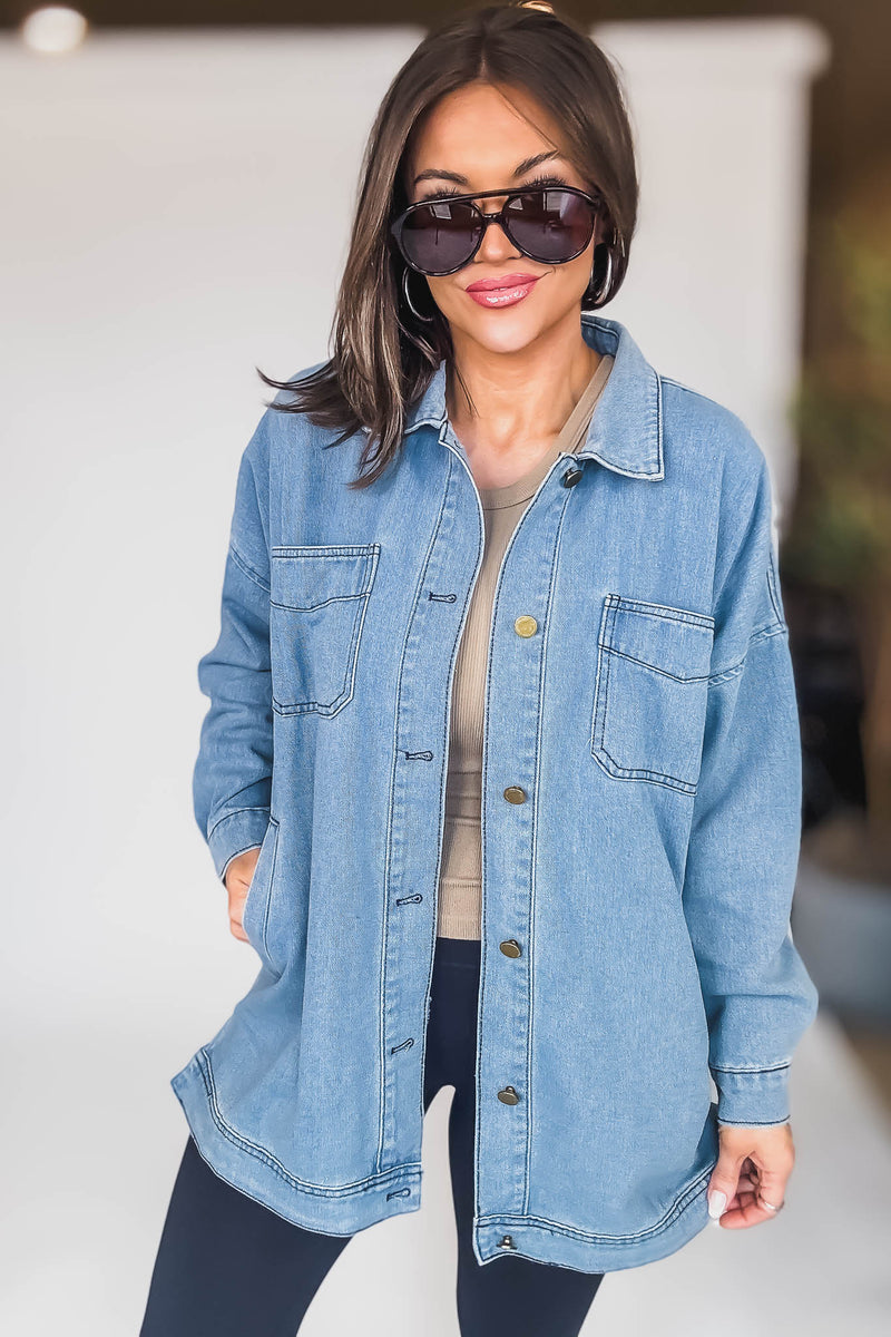 LONG SLEEVE BUTTON CLOSURE POCKETS DENIM JACKET