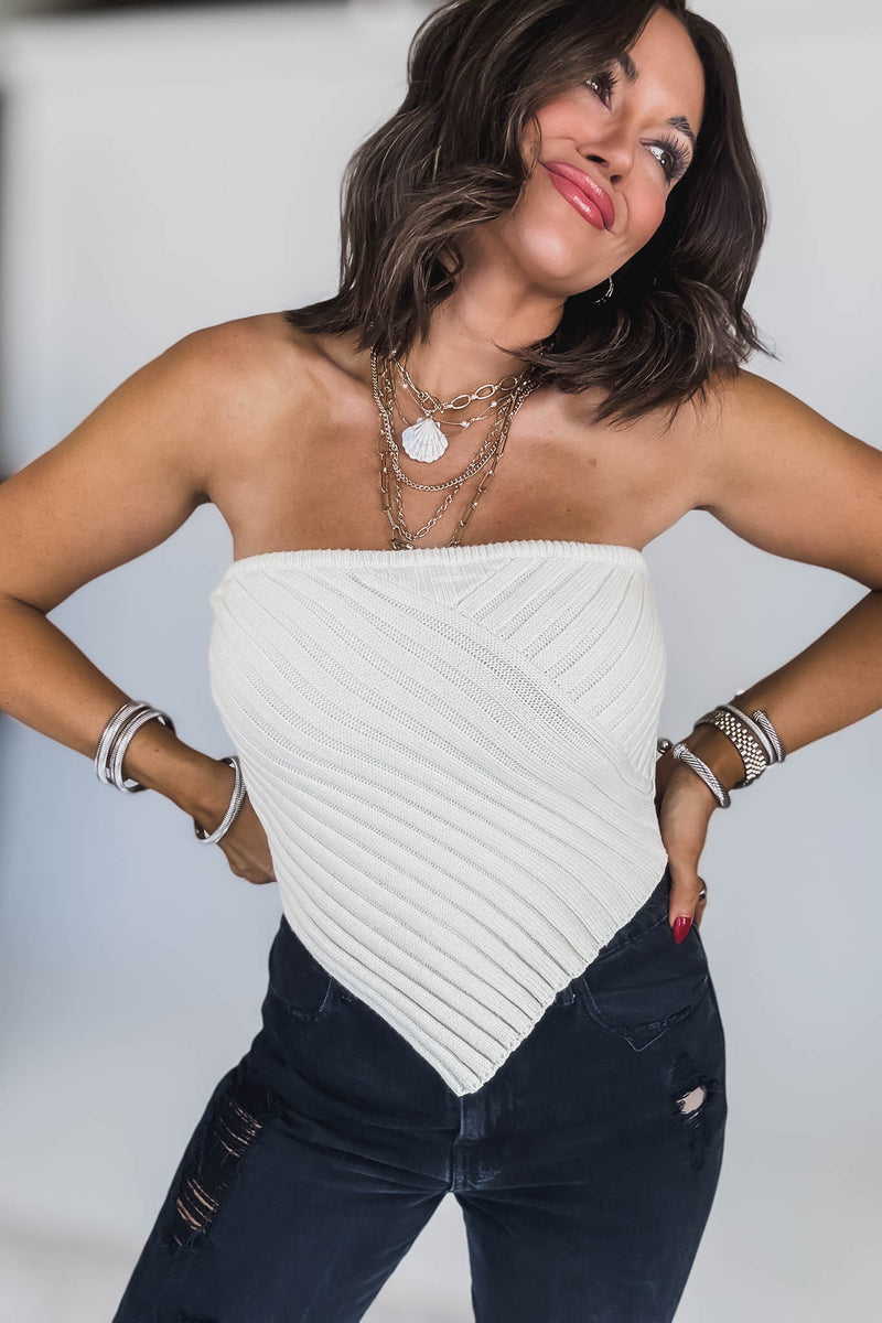 Scarf Cream Hem Tube Sweater Top