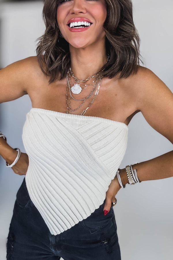 Scarf Cream Hem Tube Sweater Top