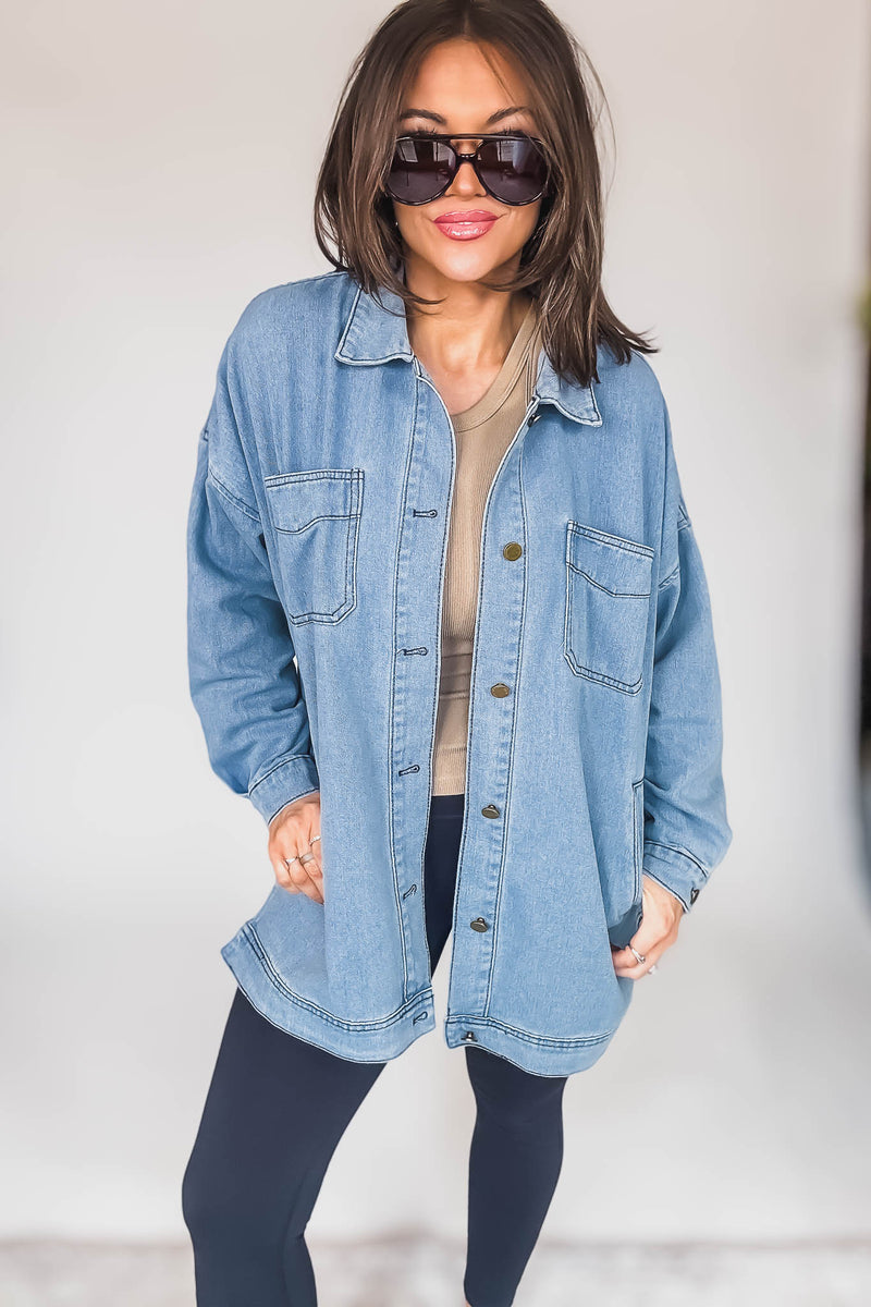 LONG SLEEVE BUTTON CLOSURE POCKETS DENIM JACKET