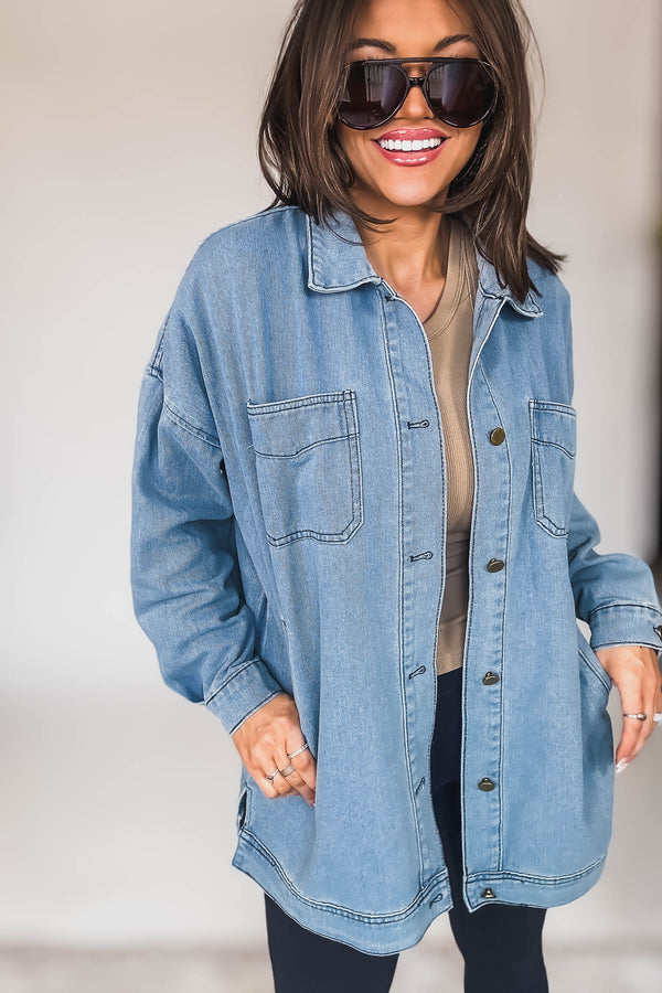 LONG SLEEVE BUTTON CLOSURE POCKETS DENIM JACKET