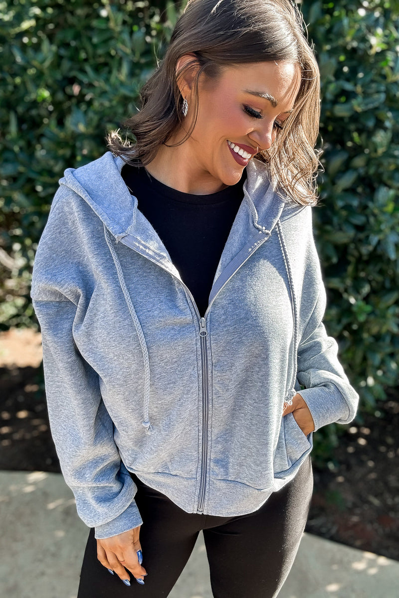 So Popular Heather Grey Basic Fleece Zip Up Hoodie