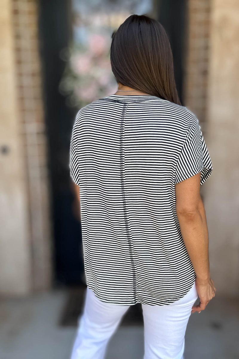Short Sleeve Stripes Colorblock Tunic Top