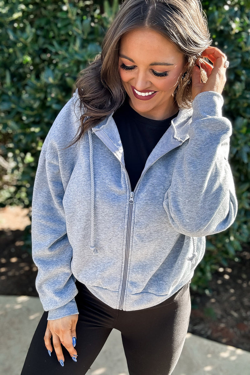 So Popular Heather Grey Basic Fleece Zip Up Hoodie