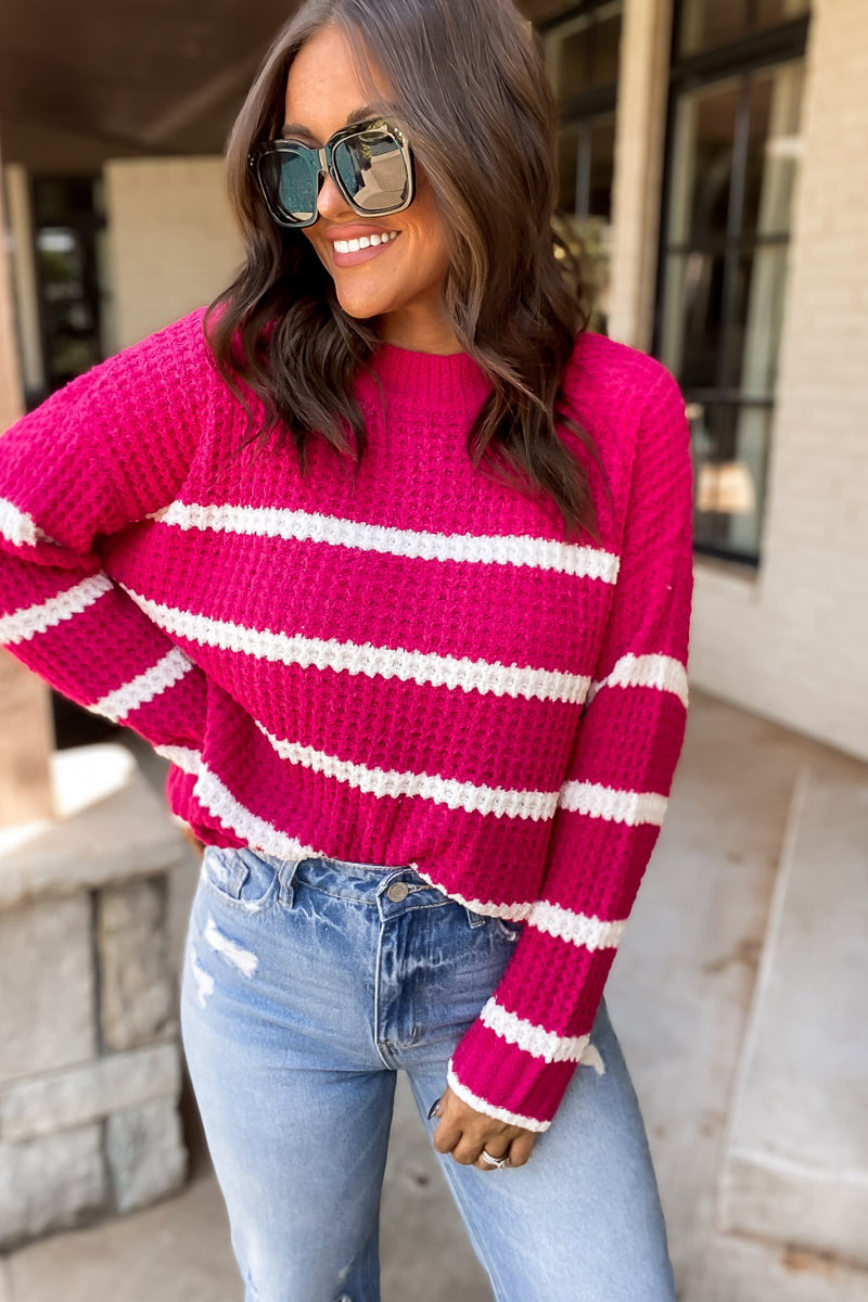 You Mean Everything Fuchsia Striped Sweater