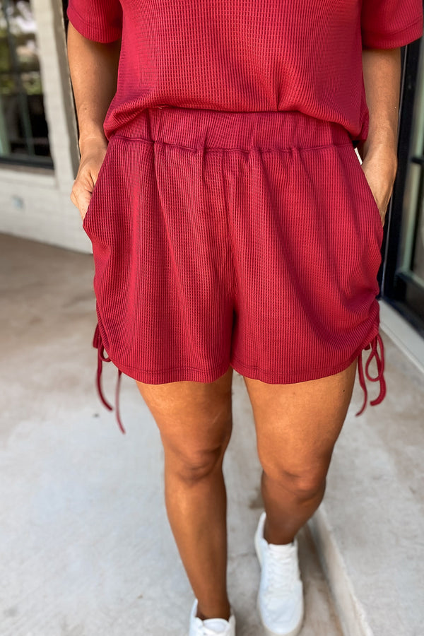 Good Days Cherry Ruched Waffle Knit Shorts