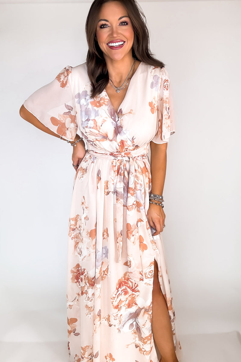 Peach Faded Floral Maxi Dress