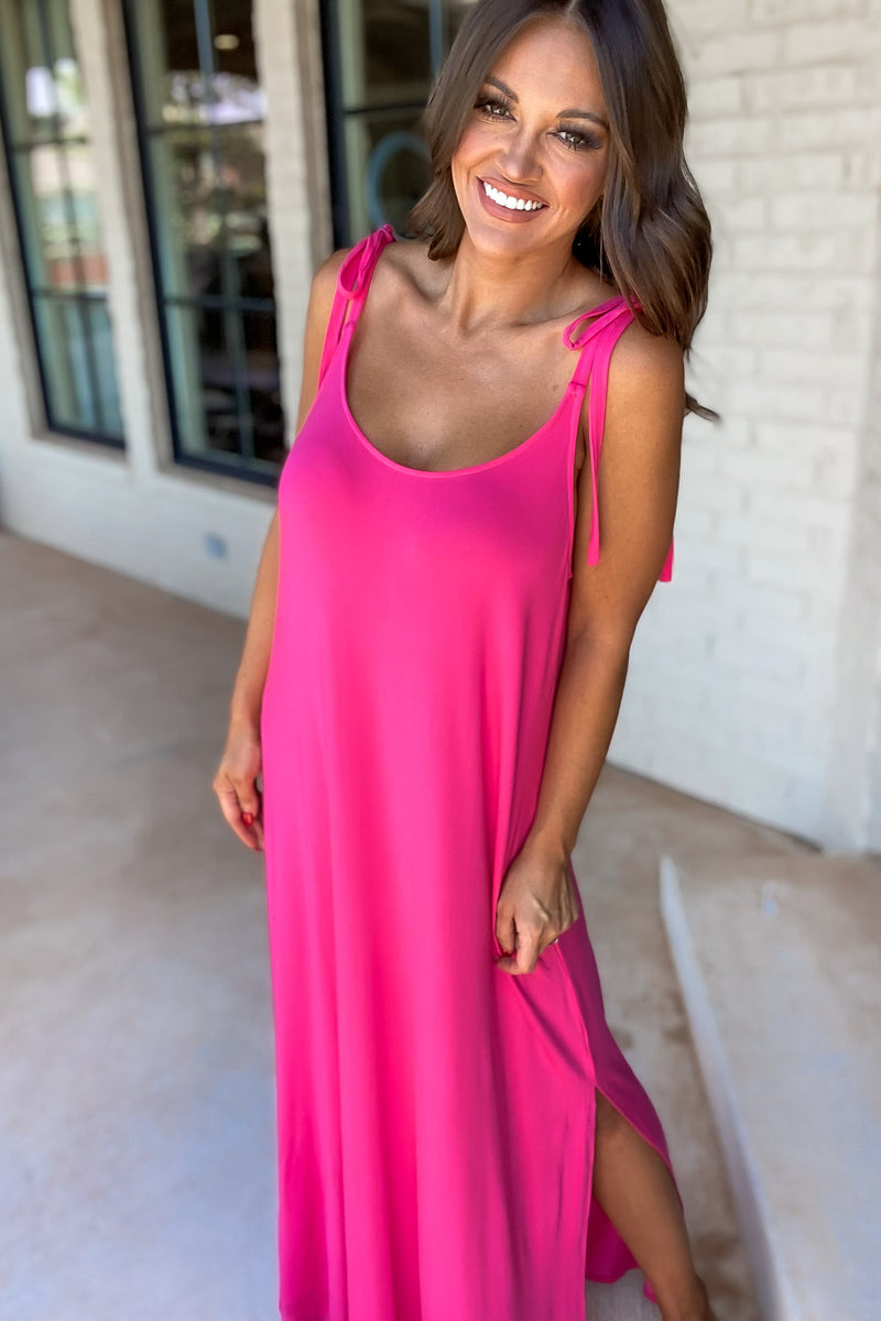 Verona Tie Strap Fuchsia Maxi Dress